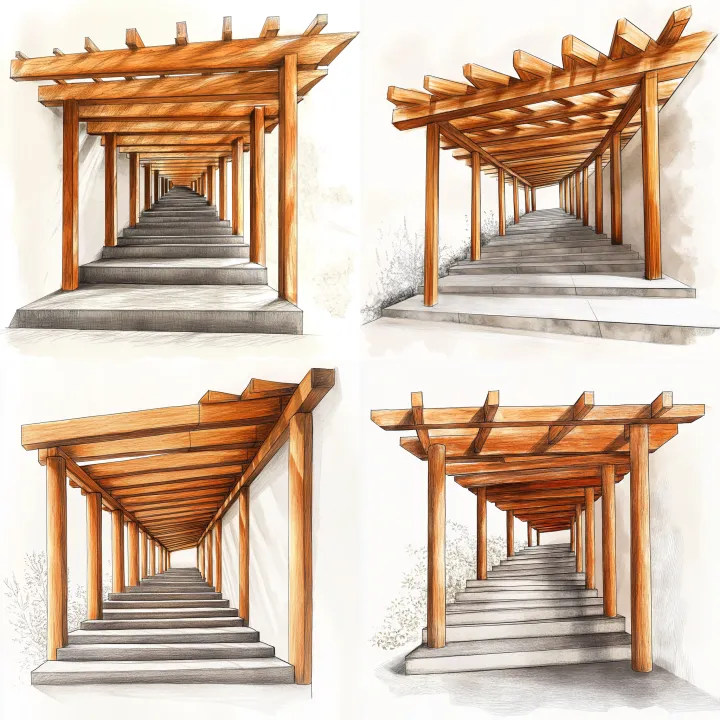 Design a corridor roof with a stepped structure . 