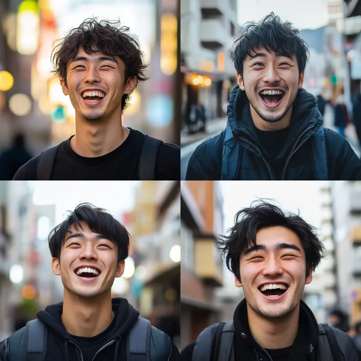 A close -up photograph of an excited Japanese male