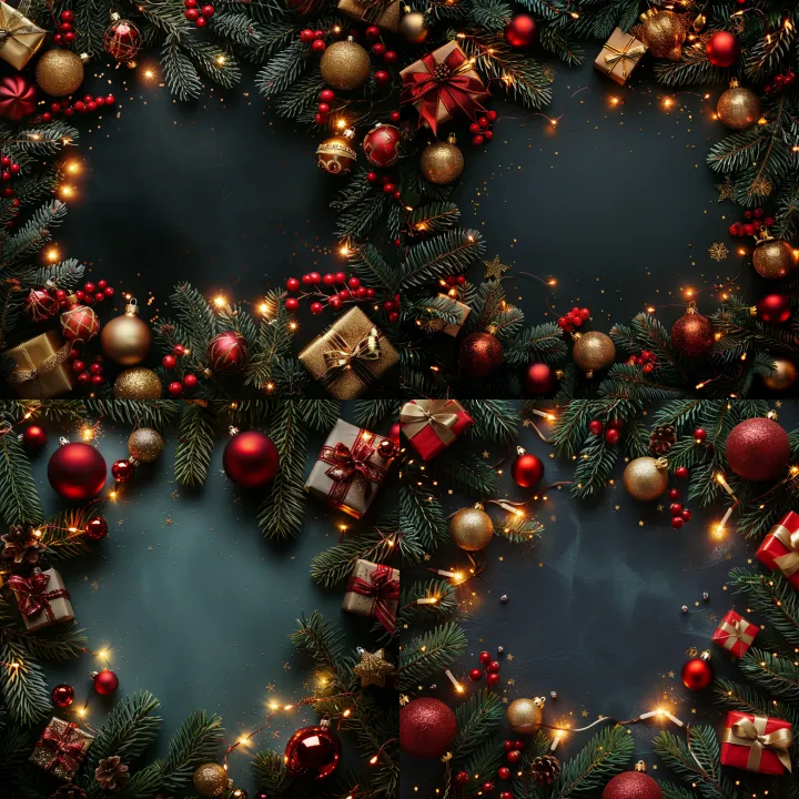 Christmas photo frame border, festive evergreen pi