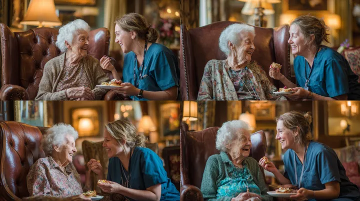 a warm photograph of an elderly lady sitting in a 